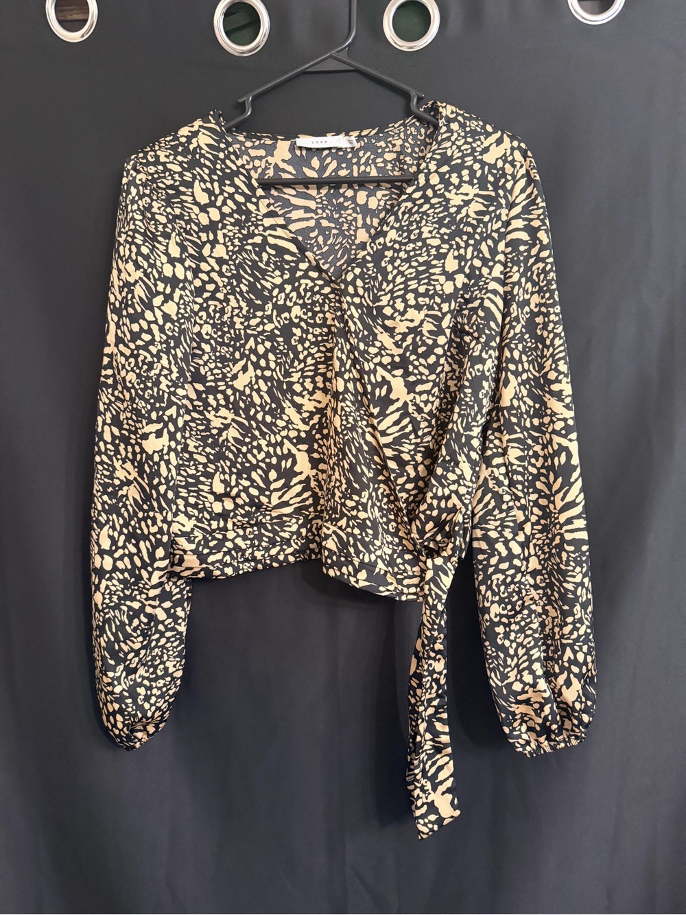 Lush Black & Cream Wrap-Front Blouse Size L